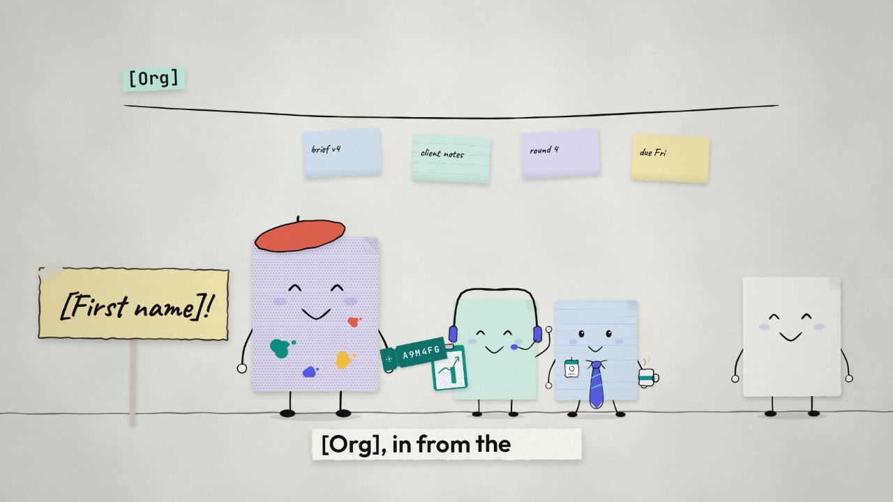 The email poster: the cast under the org's Stream, the lead holding the invite ticket